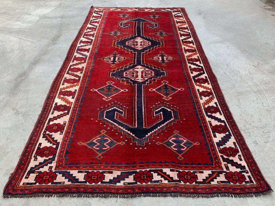9'6 x 4'10 Hand-Knotted Persian Wool Rug - Red Geometric Tribal Design - KBHM-943