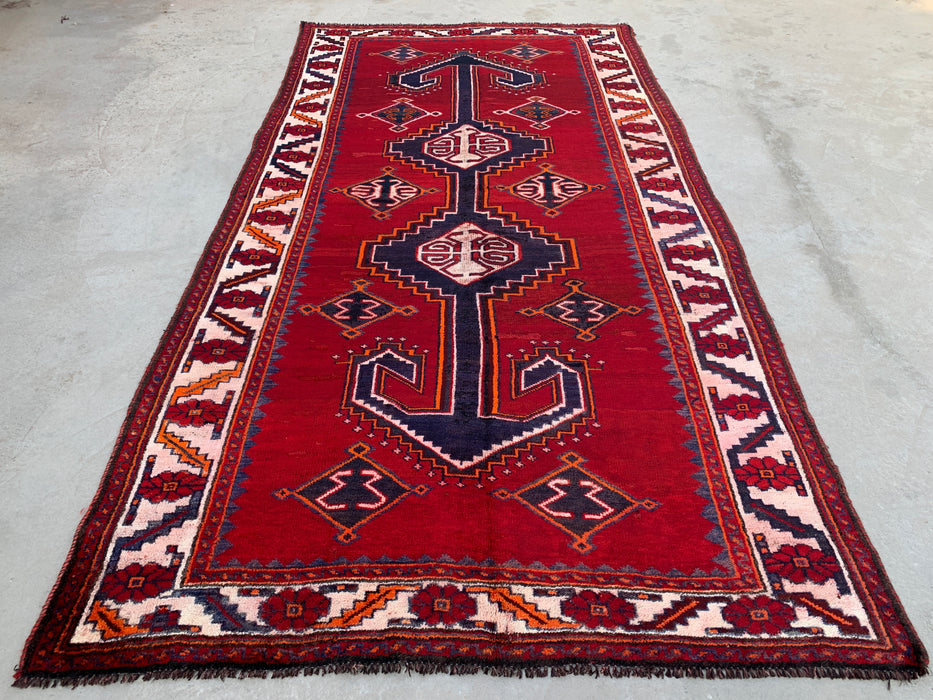 9'6 x 4'10 Hand-Knotted Persian Wool Rug - Red Geometric Tribal Design - KBHM-943