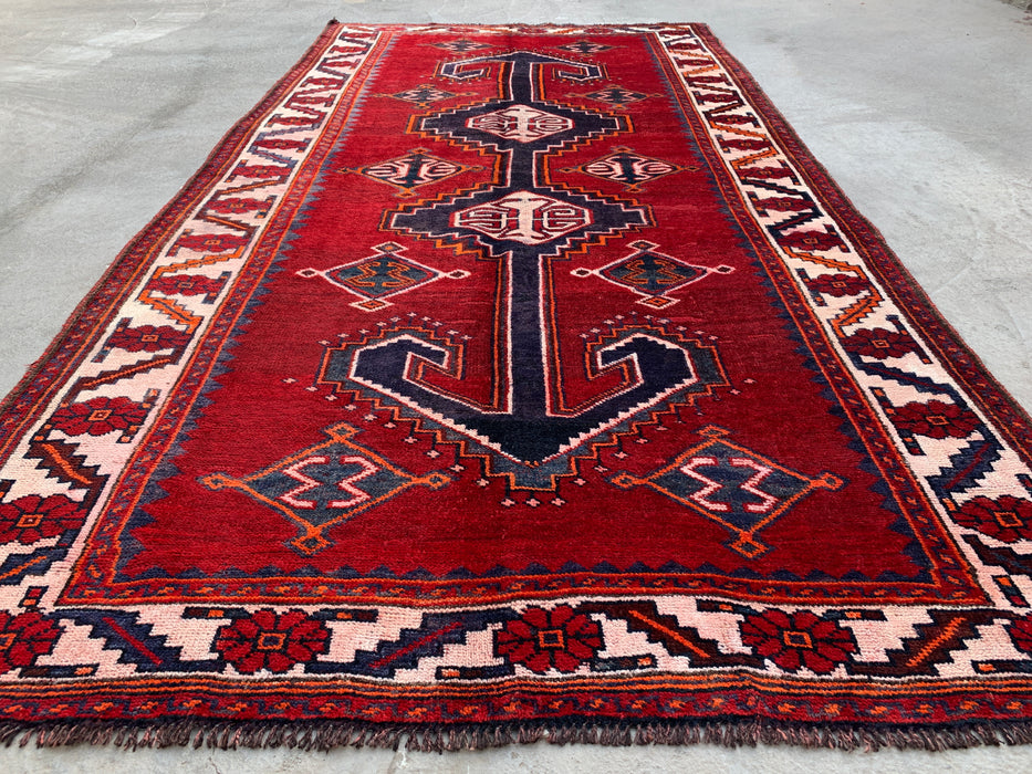 9'6 x 4'10 Hand-Knotted Persian Wool Rug - Red Geometric Tribal Design - KBHM-943