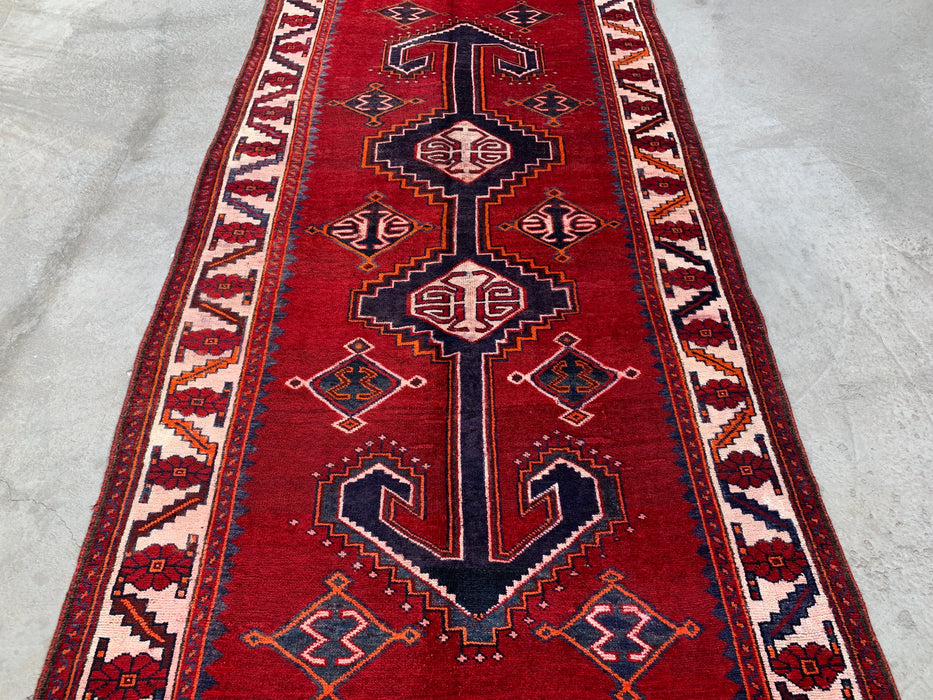 9'6 x 4'10 Hand-Knotted Persian Wool Rug - Red Geometric Tribal Design - KBHM-943