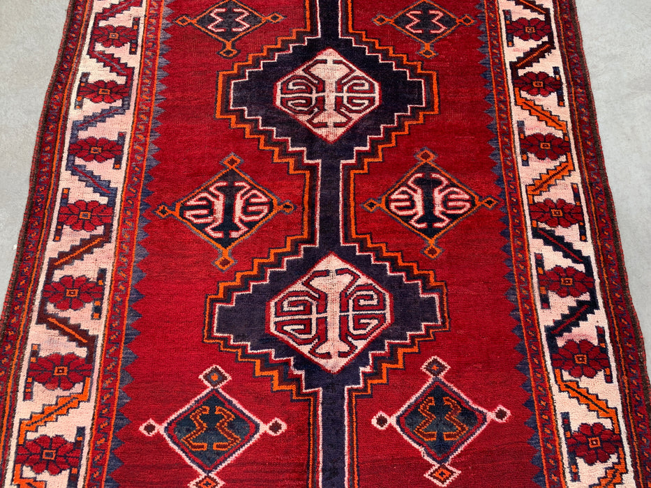 9'6 x 4'10 Hand-Knotted Persian Wool Rug - Red Geometric Tribal Design - KBHM-943