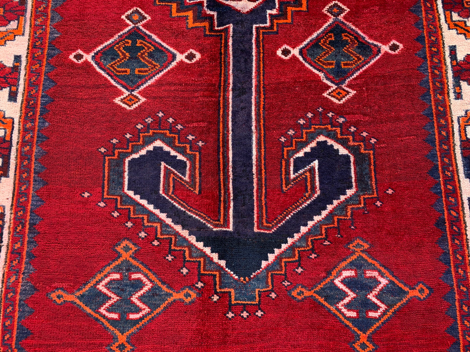 9'6 x 4'10 Hand-Knotted Persian Wool Rug - Red Geometric Tribal Design - KBHM-943