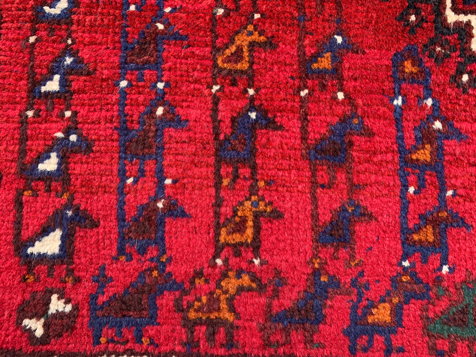 9'1 x 3'7 handgeknoopte Perzische wollen loper - Rood tribaal ruitmedaillonontwerp - KBHM-945