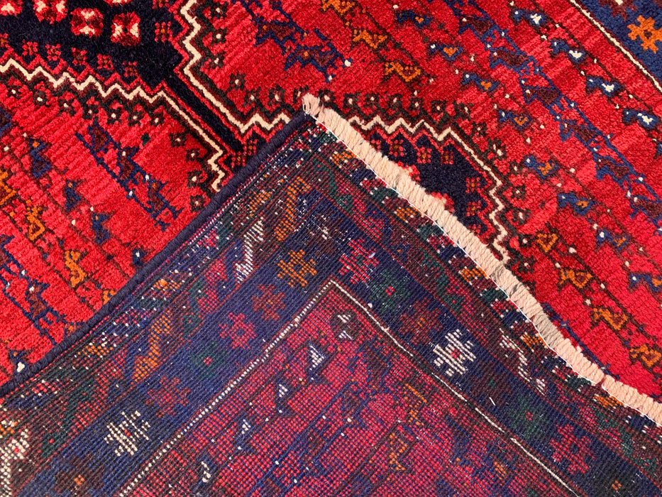 9'1 x 3'7 handgeknoopte Perzische wollen loper - Rood tribaal ruitmedaillonontwerp - KBHM-945