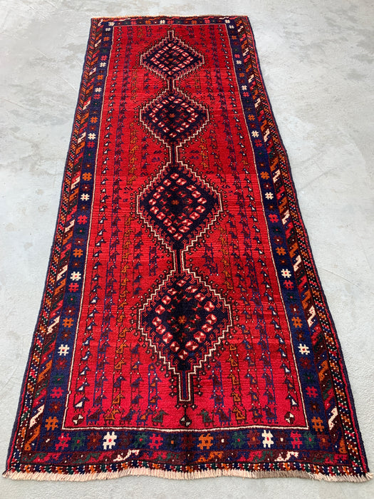 9'1 x 3'7 handgeknoopte Perzische wollen loper - Rood tribaal ruitmedaillonontwerp - KBHM-945