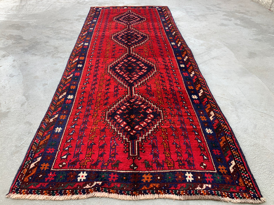 9'1 x 3'7 handgeknoopte Perzische wollen loper - Rood tribaal ruitmedaillonontwerp - KBHM-945