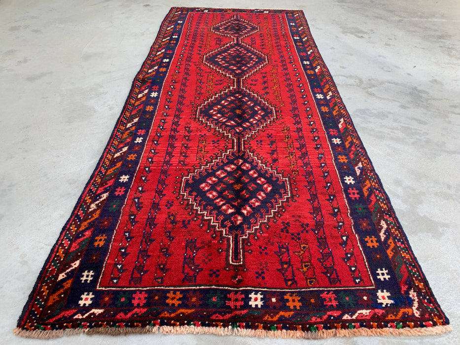 9'1 x 3'7 handgeknoopte Perzische wollen loper - Rood tribaal ruitmedaillonontwerp - KBHM-945