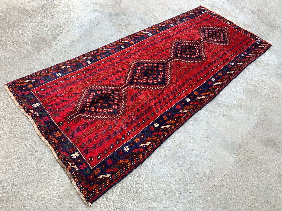 9'1 x 3'7 handgeknoopte Perzische wollen loper - Rood tribaal ruitmedaillonontwerp - KBHM-945