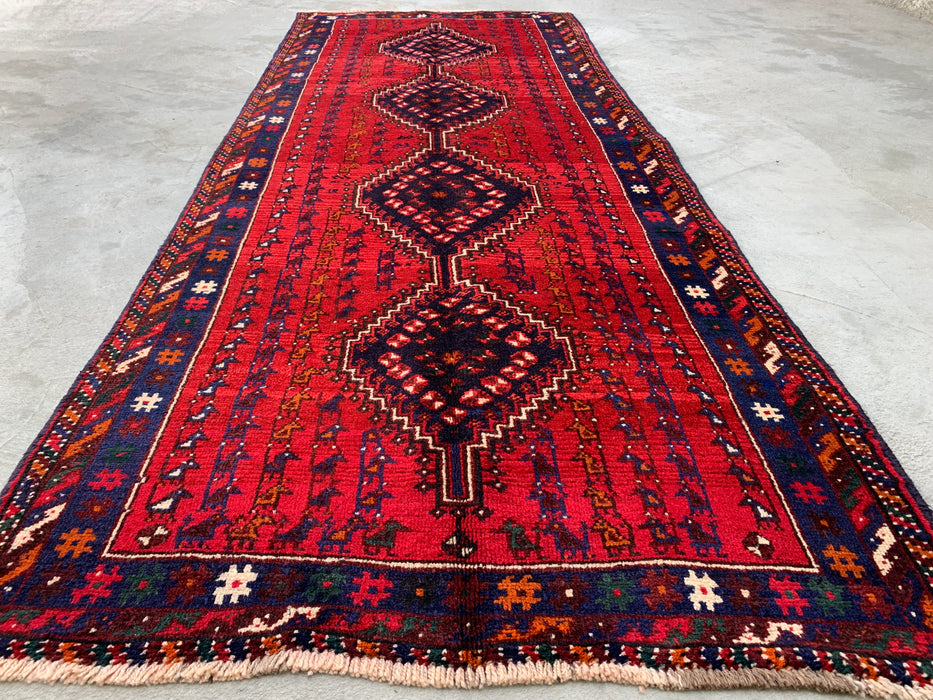 9'1 x 3'7 handgeknoopte Perzische wollen loper - Rood tribaal ruitmedaillonontwerp - KBHM-945