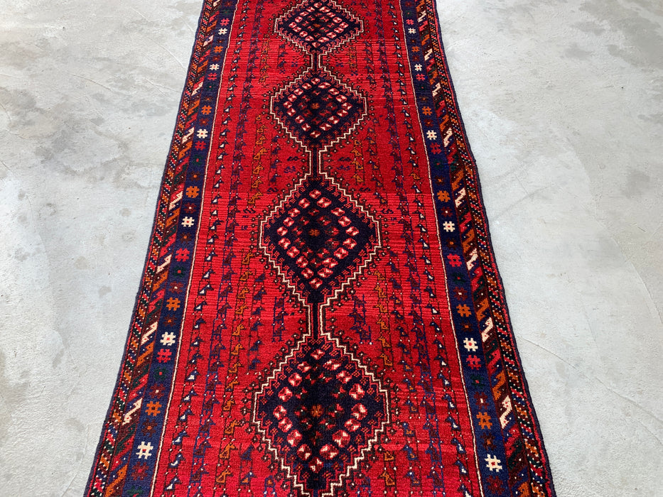 9'1 x 3'7 handgeknoopte Perzische wollen loper - Rood tribaal ruitmedaillonontwerp - KBHM-945
