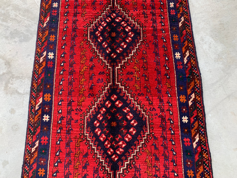 9'1 x 3'7 handgeknoopte Perzische wollen loper - Rood tribaal ruitmedaillonontwerp - KBHM-945