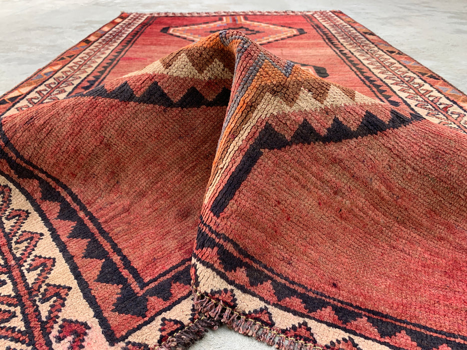 218 cm x 124 cm handgeknoopt Perzisch wollen tapijt - Taupe geometrisch tribaal ruitontwerp - KBHM-947