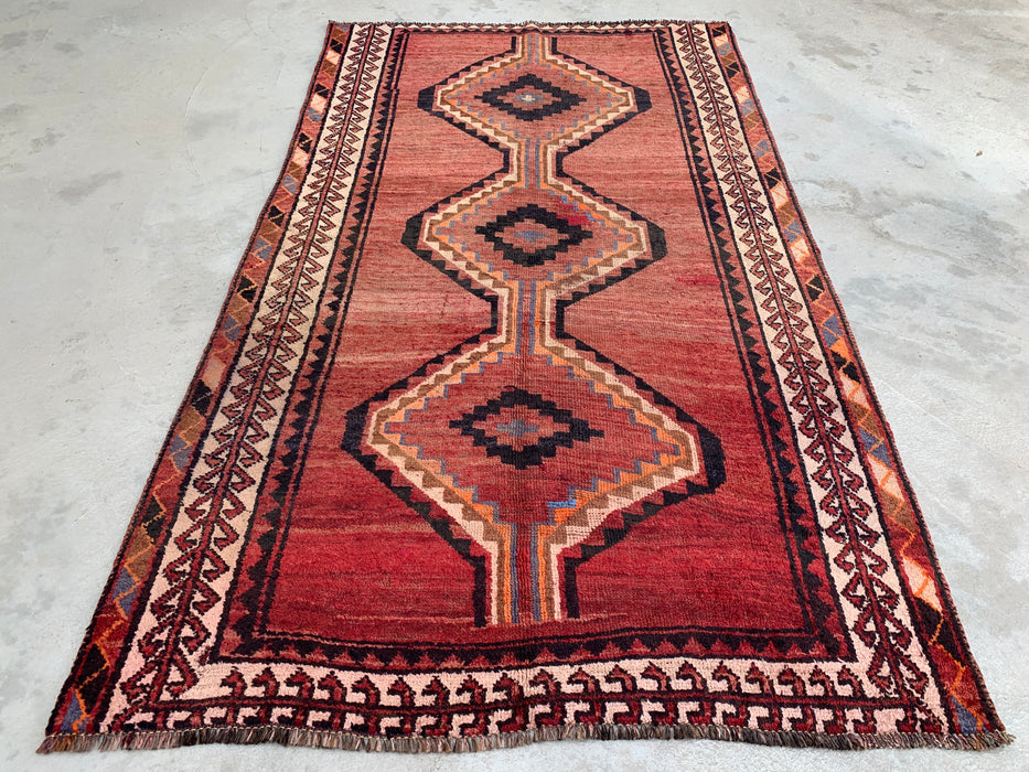 218 cm x 124 cm handgeknoopt Perzisch wollen tapijt - Taupe geometrisch tribaal ruitontwerp - KBHM-947