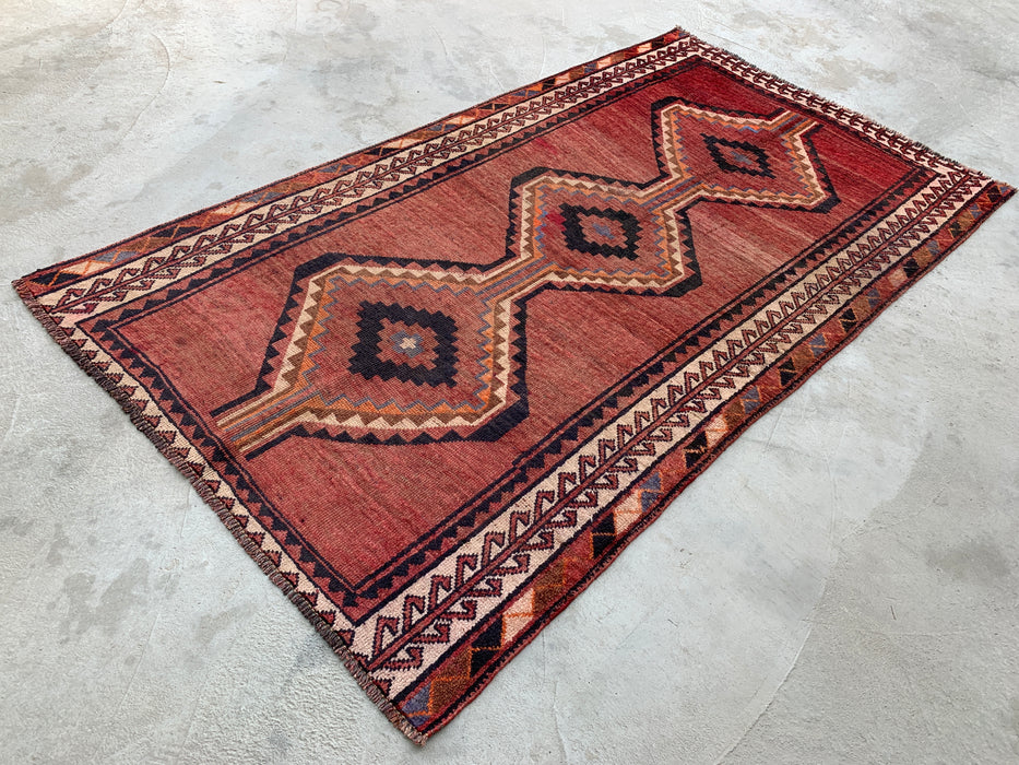 218 cm x 124 cm handgeknoopt Perzisch wollen tapijt - Taupe geometrisch tribaal ruitontwerp - KBHM-947