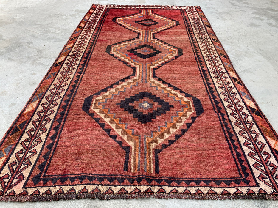 218 cm x 124 cm handgeknoopt Perzisch wollen tapijt - Taupe geometrisch tribaal ruitontwerp - KBHM-947