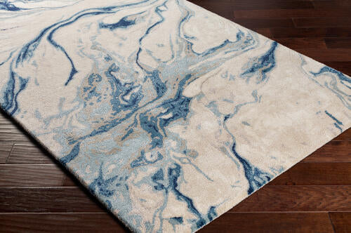 Kavita Handgemaakt Vloerkleed — Marineblauw / Lichtbeige | KVT-2315