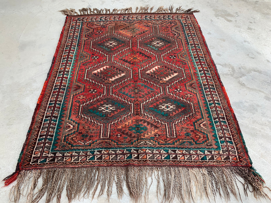 5'1 x 4'0 handgeknoopt Perzisch wollen tapijt - roestkleurig geometrisch tribaal ontwerp - KBHM-950
