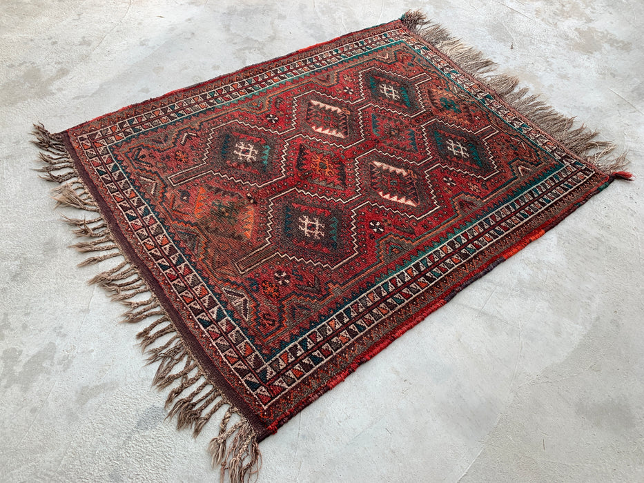 5'1 x 4'0 handgeknoopt Perzisch wollen tapijt - roestkleurig geometrisch tribaal ontwerp - KBHM-950
