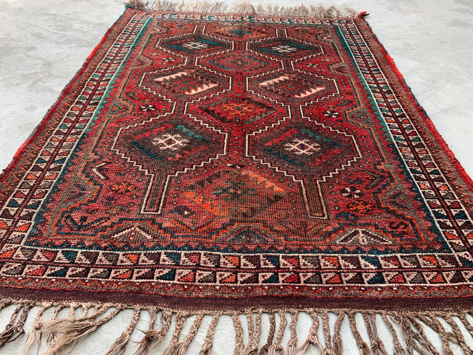 5'1 x 4'0 handgeknoopt Perzisch wollen tapijt - roestkleurig geometrisch tribaal ontwerp - KBHM-950