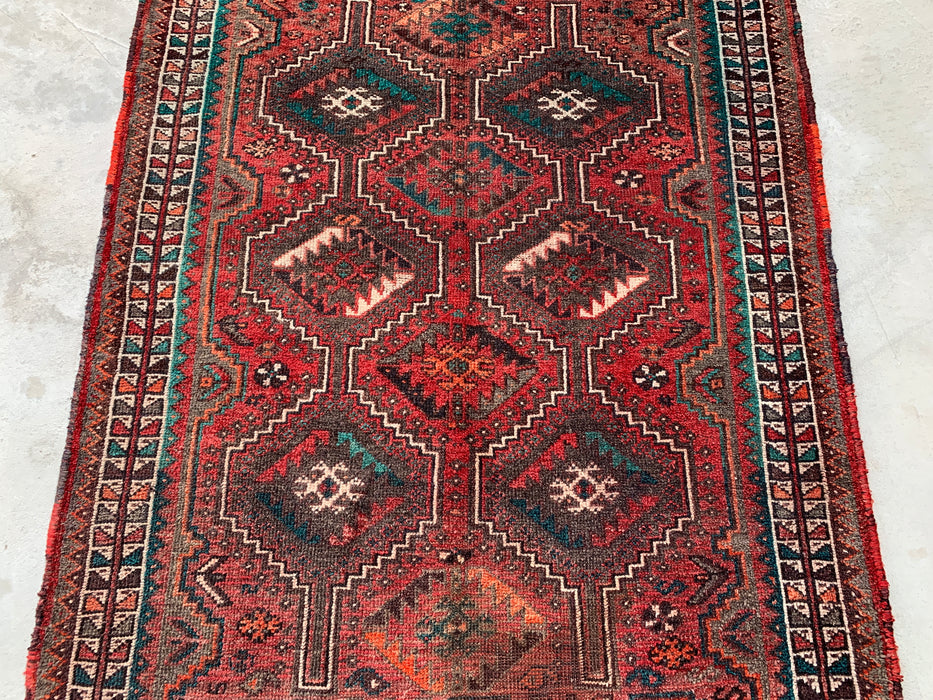 5'1 x 4'0 handgeknoopt Perzisch wollen tapijt - roestkleurig geometrisch tribaal ontwerp - KBHM-950