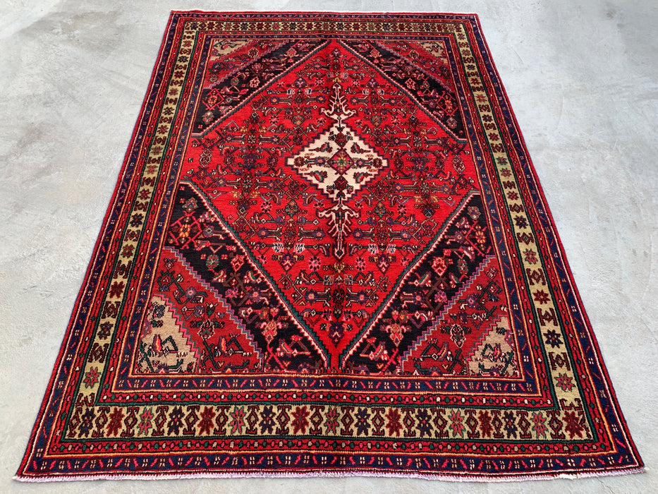 Handgemaakt Perzisch wollen vloerkleed 7x10 - Rood medaillon Perzische stijl tapijt - Exacte afmeting 9'8" x 6'11" - KBHM-952