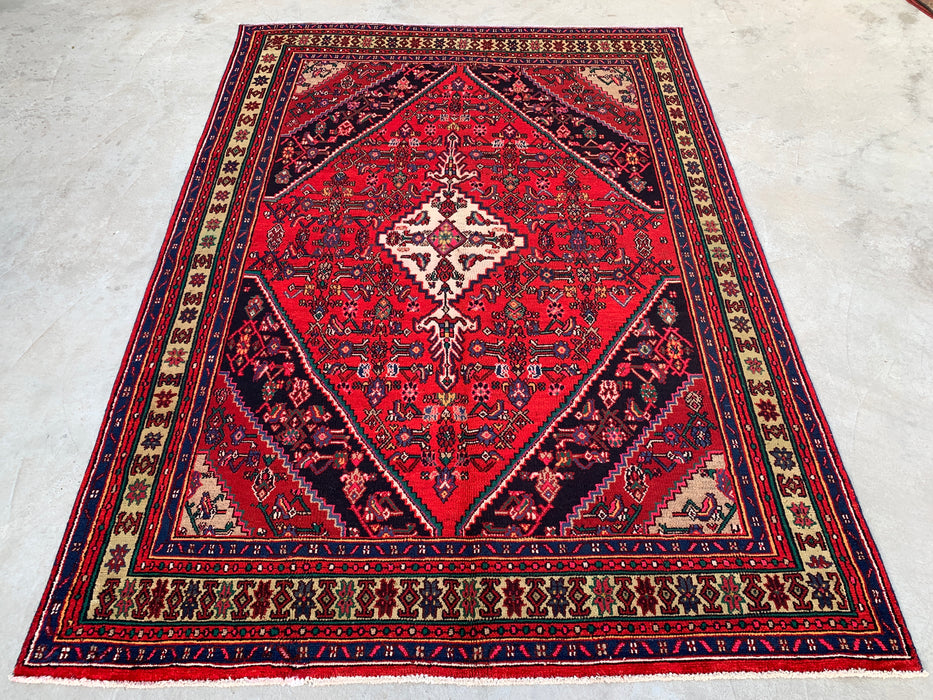 Handgemaakt Perzisch wollen vloerkleed 7x10 - Rood medaillon Perzische stijl tapijt - Exacte afmeting 9'8" x 6'11" - KBHM-952