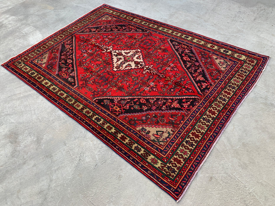 Handgemaakt Perzisch wollen vloerkleed 7x10 - Rood medaillon Perzische stijl tapijt - Exacte afmeting 9'8" x 6'11" - KBHM-952