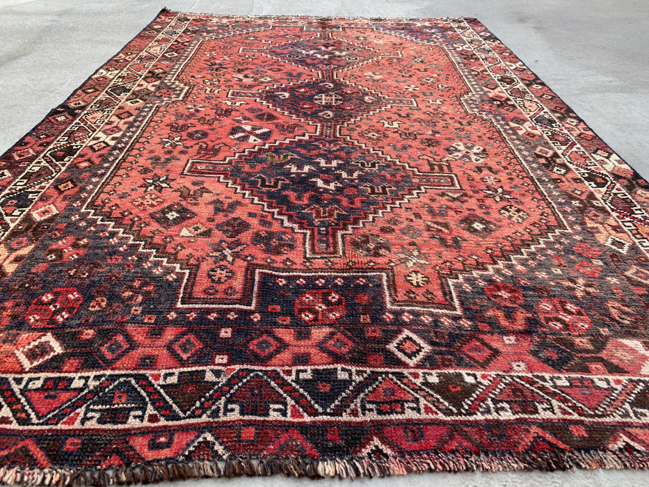 6'8 x 4'7 Handgeknoopt Perzisch wollen tapijt - Vervaagd koraalkleurig stam-medaillonontwerp - KBHM-953