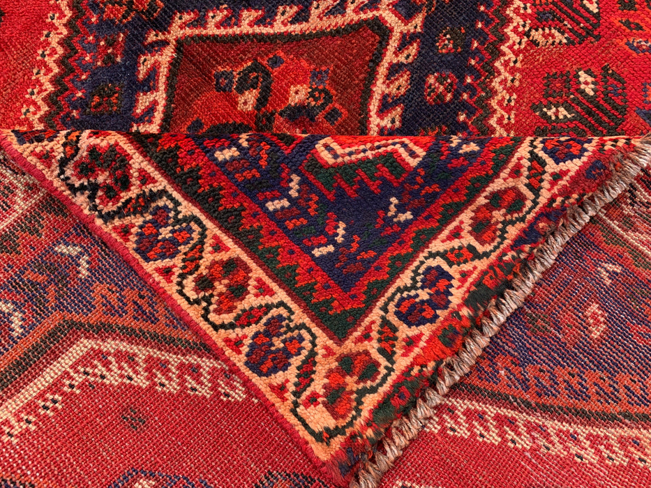 241 x 127 cm handgeknoopt Perzisch wollen tapijt - Rood tribaal medaillonmotief - KBHM-954