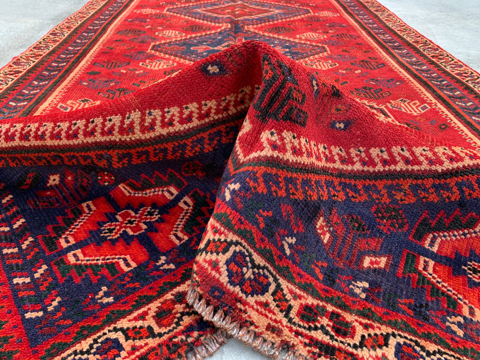 241 x 127 cm handgeknoopt Perzisch wollen tapijt - Rood tribaal medaillonmotief - KBHM-954