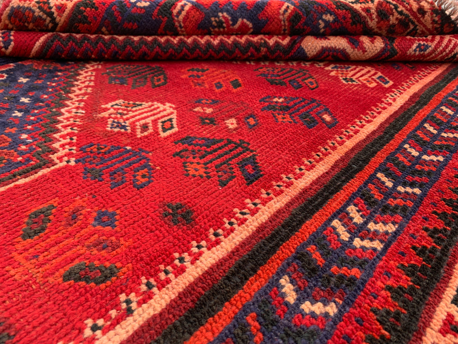 241 x 127 cm handgeknoopt Perzisch wollen tapijt - Rood tribaal medaillonmotief - KBHM-954