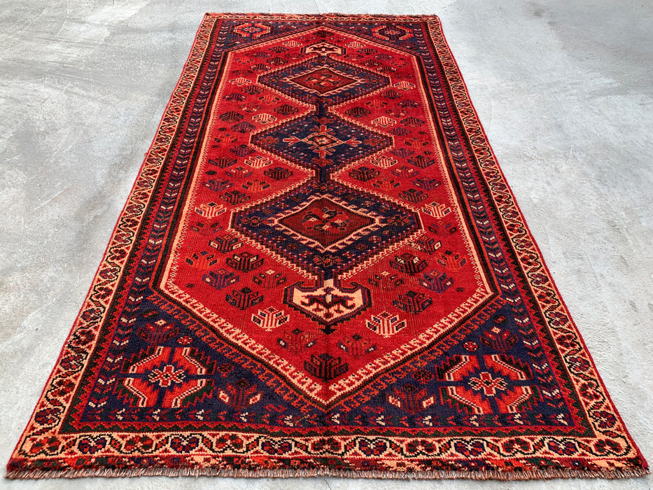 241 x 127 cm handgeknoopt Perzisch wollen tapijt - Rood tribaal medaillonmotief - KBHM-954