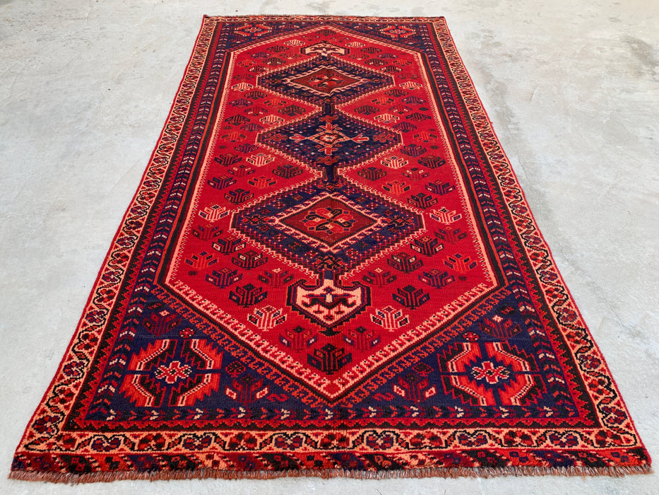 241 x 127 cm handgeknoopt Perzisch wollen tapijt - Rood tribaal medaillonmotief - KBHM-954