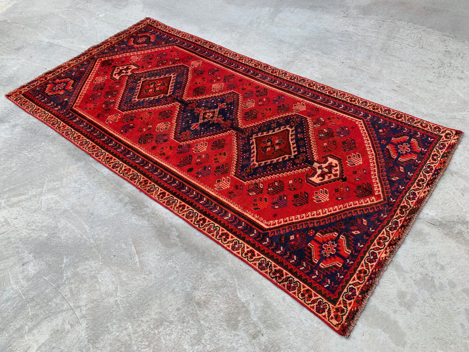 241 x 127 cm handgeknoopt Perzisch wollen tapijt - Rood tribaal medaillonmotief - KBHM-954