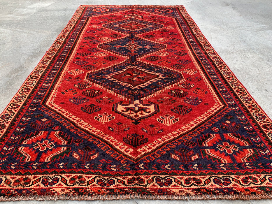 241 x 127 cm handgeknoopt Perzisch wollen tapijt - Rood tribaal medaillonmotief - KBHM-954