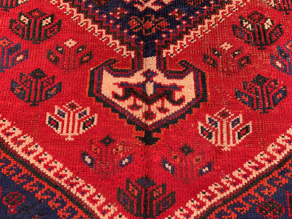 241 x 127 cm handgeknoopt Perzisch wollen tapijt - Rood tribaal medaillonmotief - KBHM-954