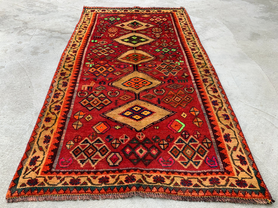 5'8 x 3'3 handgeknoopt Perzisch wollen tapijt - Rood geometrisch stammedaillonontwerp - KBHM-955