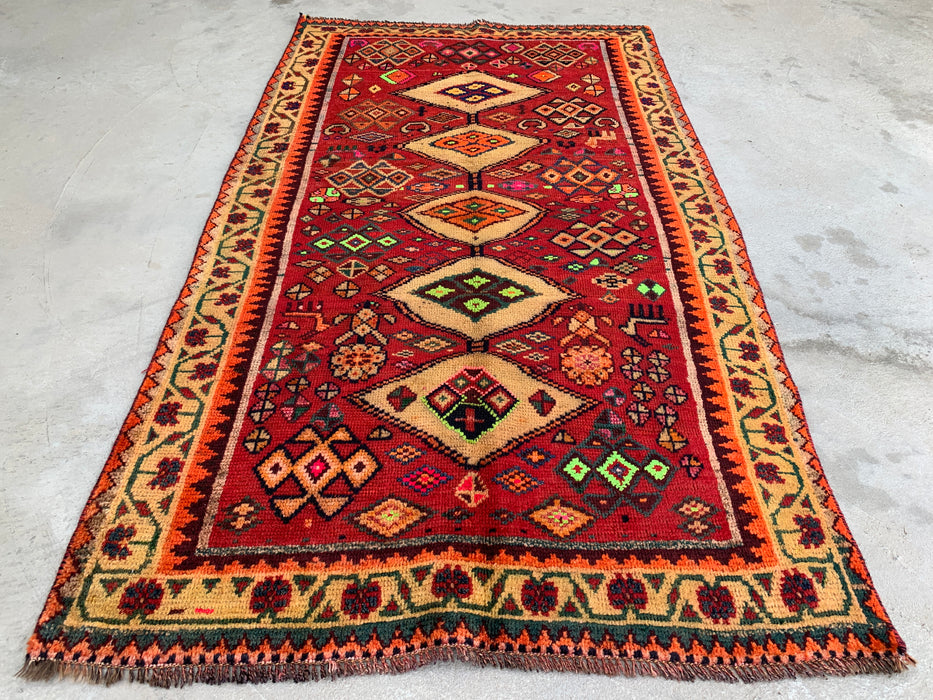 5'8 x 3'3 handgeknoopt Perzisch wollen tapijt - Rood geometrisch stammedaillonontwerp - KBHM-955