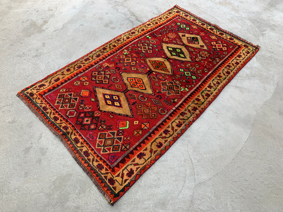 5'8 x 3'3 handgeknoopt Perzisch wollen tapijt - Rood geometrisch stammedaillonontwerp - KBHM-955