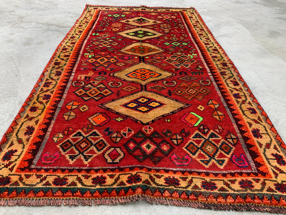 5'8 x 3'3 handgeknoopt Perzisch wollen tapijt - Rood geometrisch stammedaillonontwerp - KBHM-955