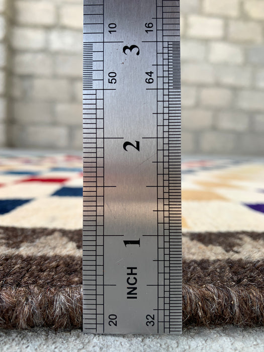 4'8 x 3'0 Handgeknoopt Perzisch wollen tapijt - Crèmekleurig veelkleurig geometrisch dambordpatroon - KBHM-957
