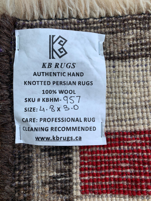 4'8 x 3'0 Handgeknoopt Perzisch wollen tapijt - Crèmekleurig veelkleurig geometrisch dambordpatroon - KBHM-957