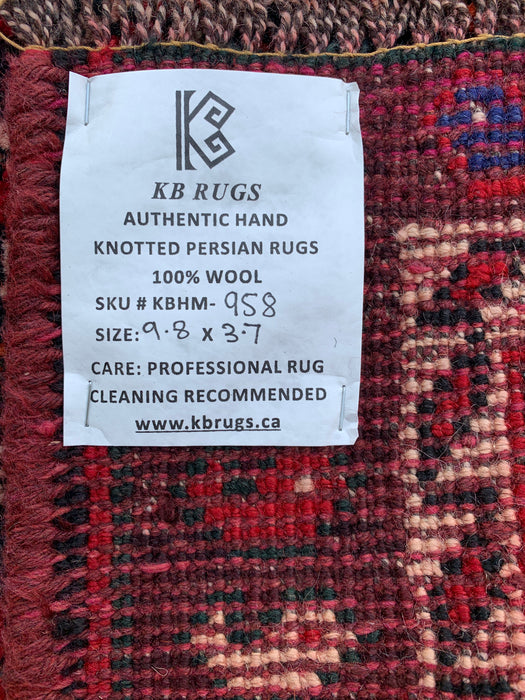 9'8 x 3'7 handgeknoopt Perzisch wollen loper - Rood tribaal medaillonontwerp - KBHM-958