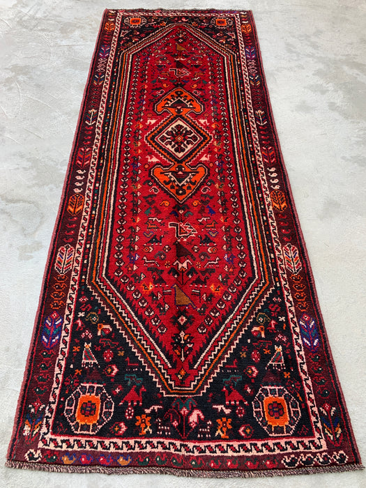 9'8 x 3'7 handgeknoopt Perzisch wollen loper - Rood tribaal medaillonontwerp - KBHM-958