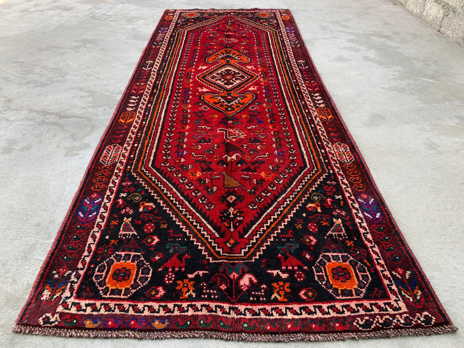 9'8 x 3'7 handgeknoopt Perzisch wollen loper - Rood tribaal medaillonontwerp - KBHM-958