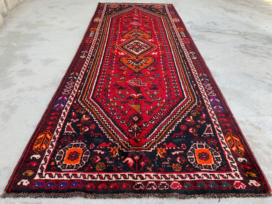 9'8 x 3'7 handgeknoopt Perzisch wollen loper - Rood tribaal medaillonontwerp - KBHM-958