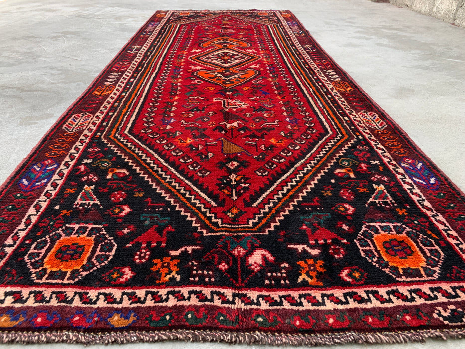 9'8 x 3'7 handgeknoopt Perzisch wollen loper - Rood tribaal medaillonontwerp - KBHM-958