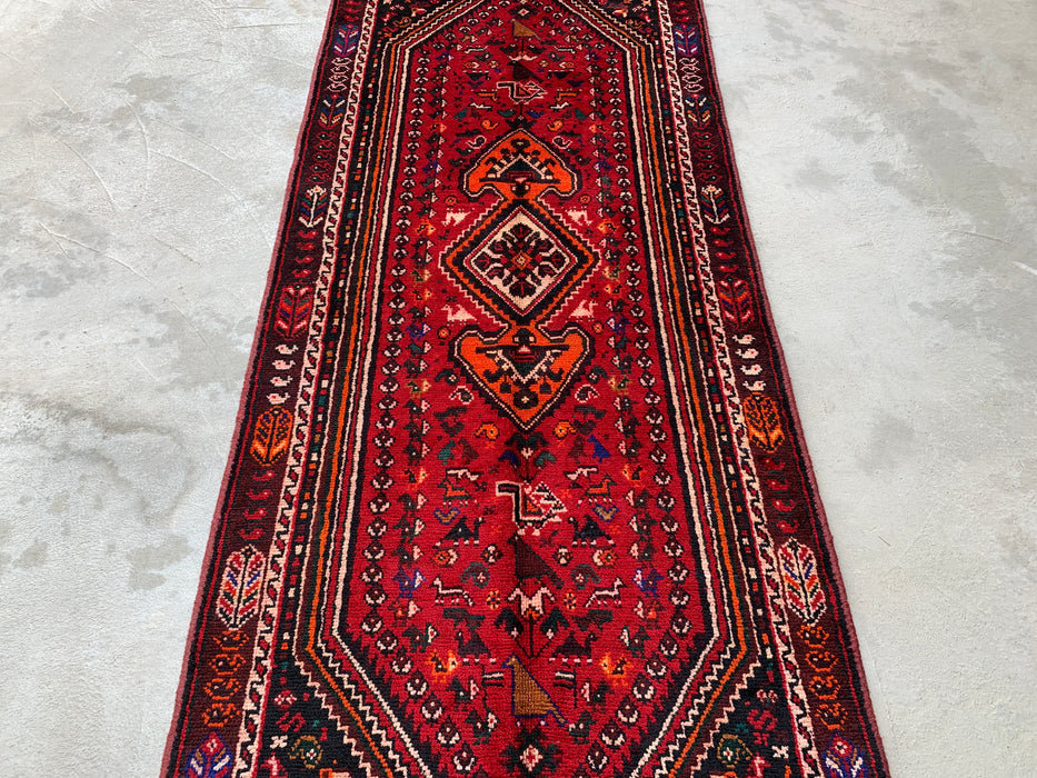 9'8 x 3'7 handgeknoopt Perzisch wollen loper - Rood tribaal medaillonontwerp - KBHM-958