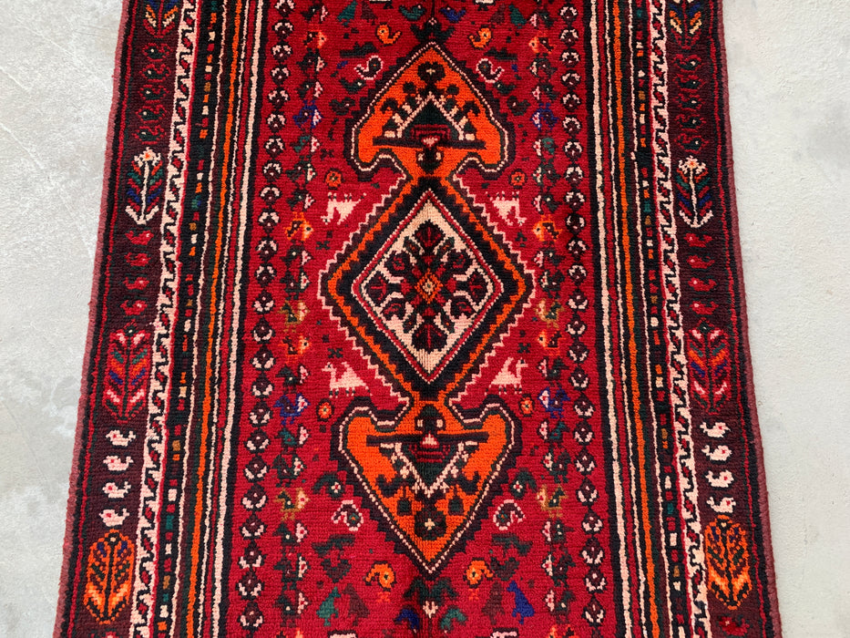 9'8 x 3'7 handgeknoopt Perzisch wollen loper - Rood tribaal medaillonontwerp - KBHM-958