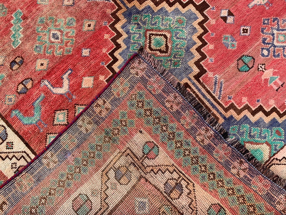 8'1 x 4'11 handgeknoopt Perzisch wollen tapijt - Vervaagd koraalkleurig tribaal medaillonontwerp - KBHM-959